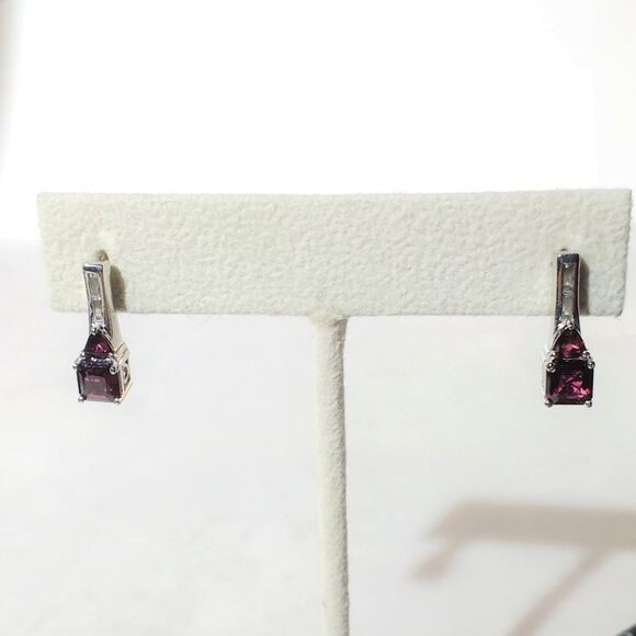 Garnet 1.2 cttw Earrings Asscher Cut Sterling Silver - Picture 2 of 6